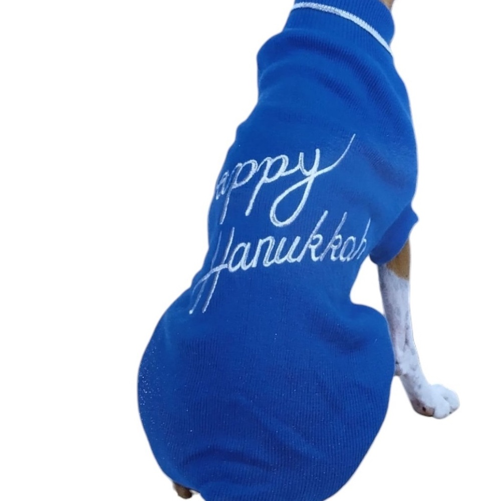 Vo-Toys Happy Hanukkah Dog Sweater by Doggiduds - Large – Acrylic Knit 18-21" LG